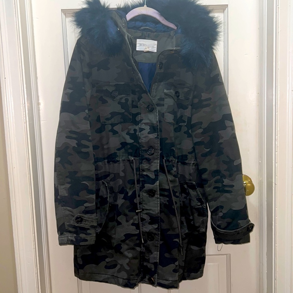 BCBG army print coat
